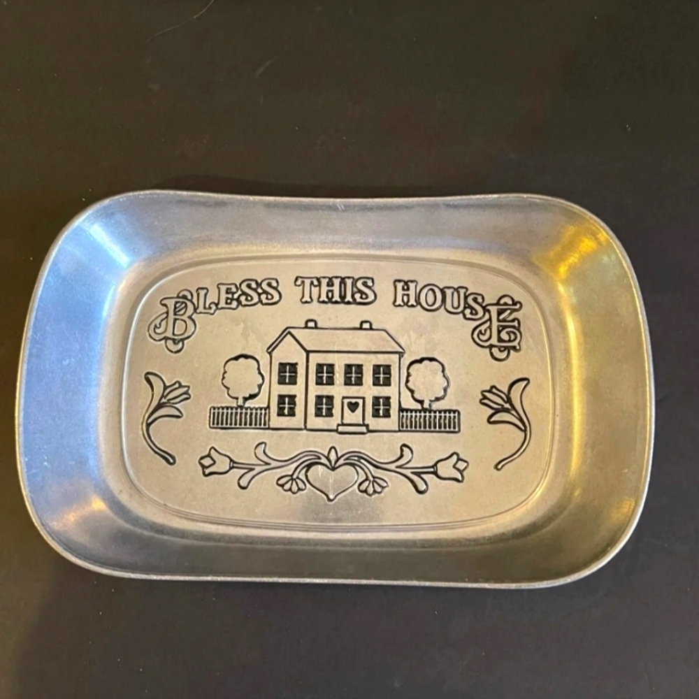 WILTON ARMETALE Bless This House Tray 11” X 7” Metal Serve ware Oven Safe